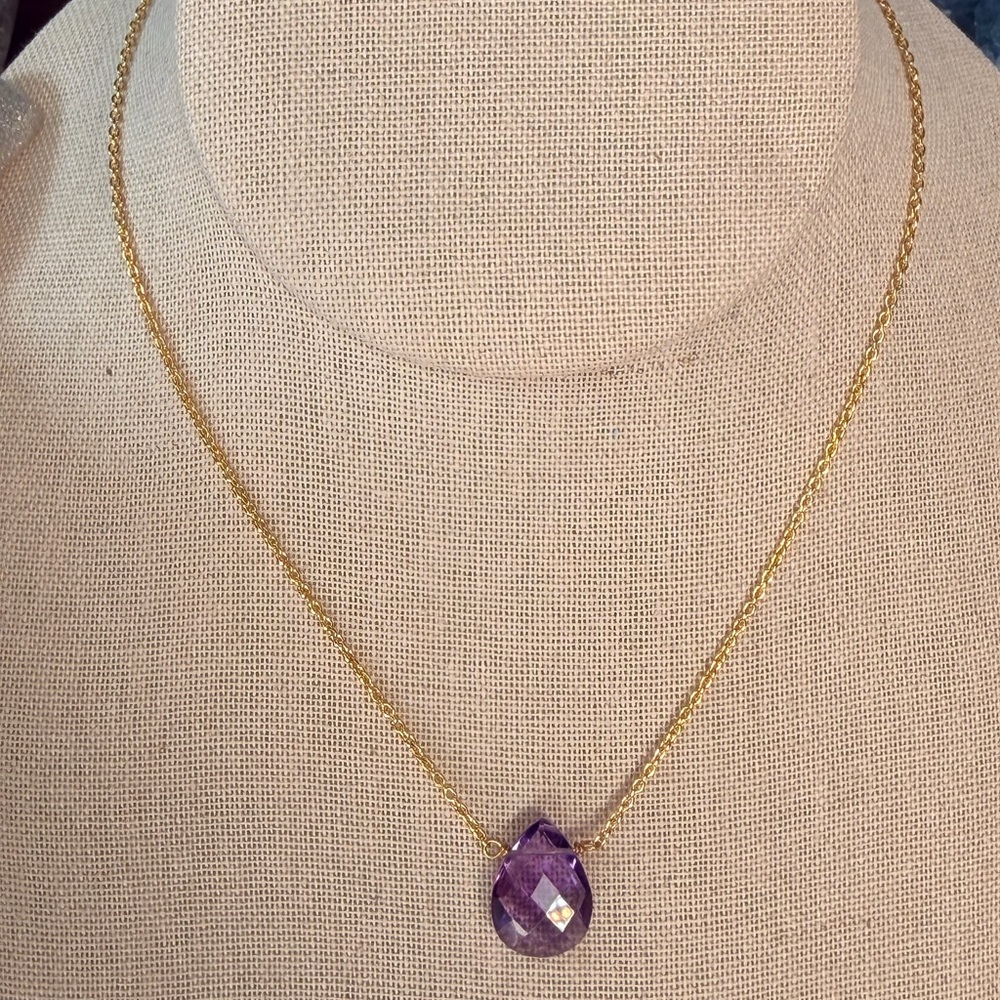 π Stunning South African Amethyst Faceted Necklace β 18K Gold Plated Over 925 π - Picture 7 of 10